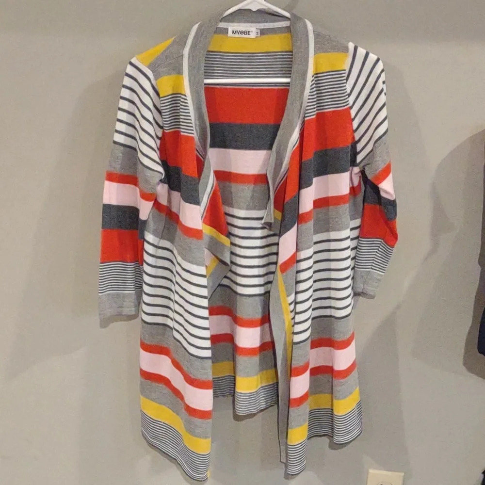 Myobe women's medium open front‎ 3/4 sleeves multi color boho cardigan